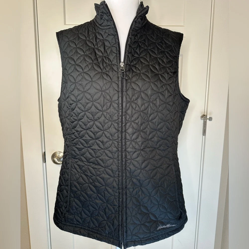 Eddie Bauer Quilted Vest Women’s Large Black Lightweight Zip‎ Up